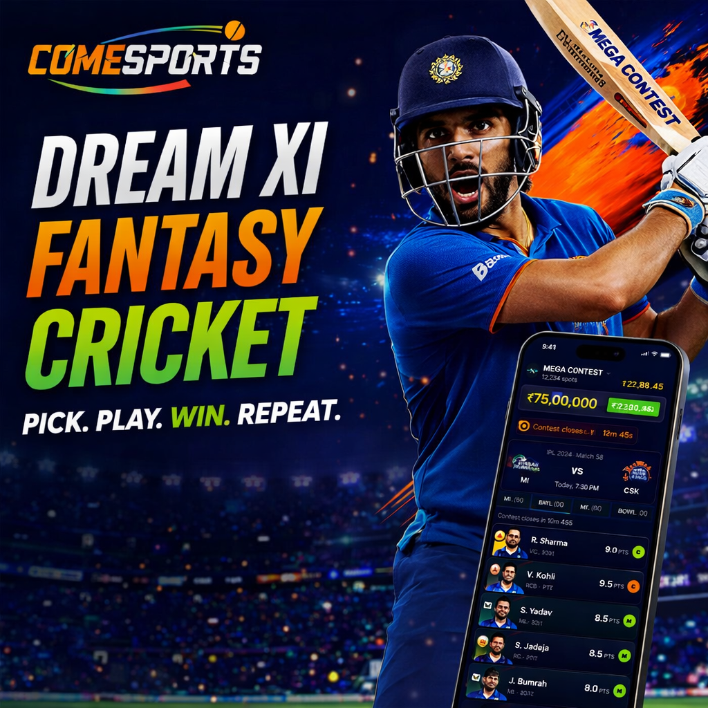 COME FANTASY Dream XI fantasy cricket ad visual